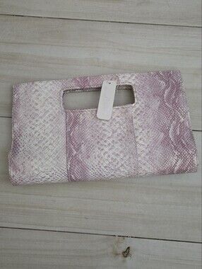 CC Faux Leather Clutch -Pink Snake Print